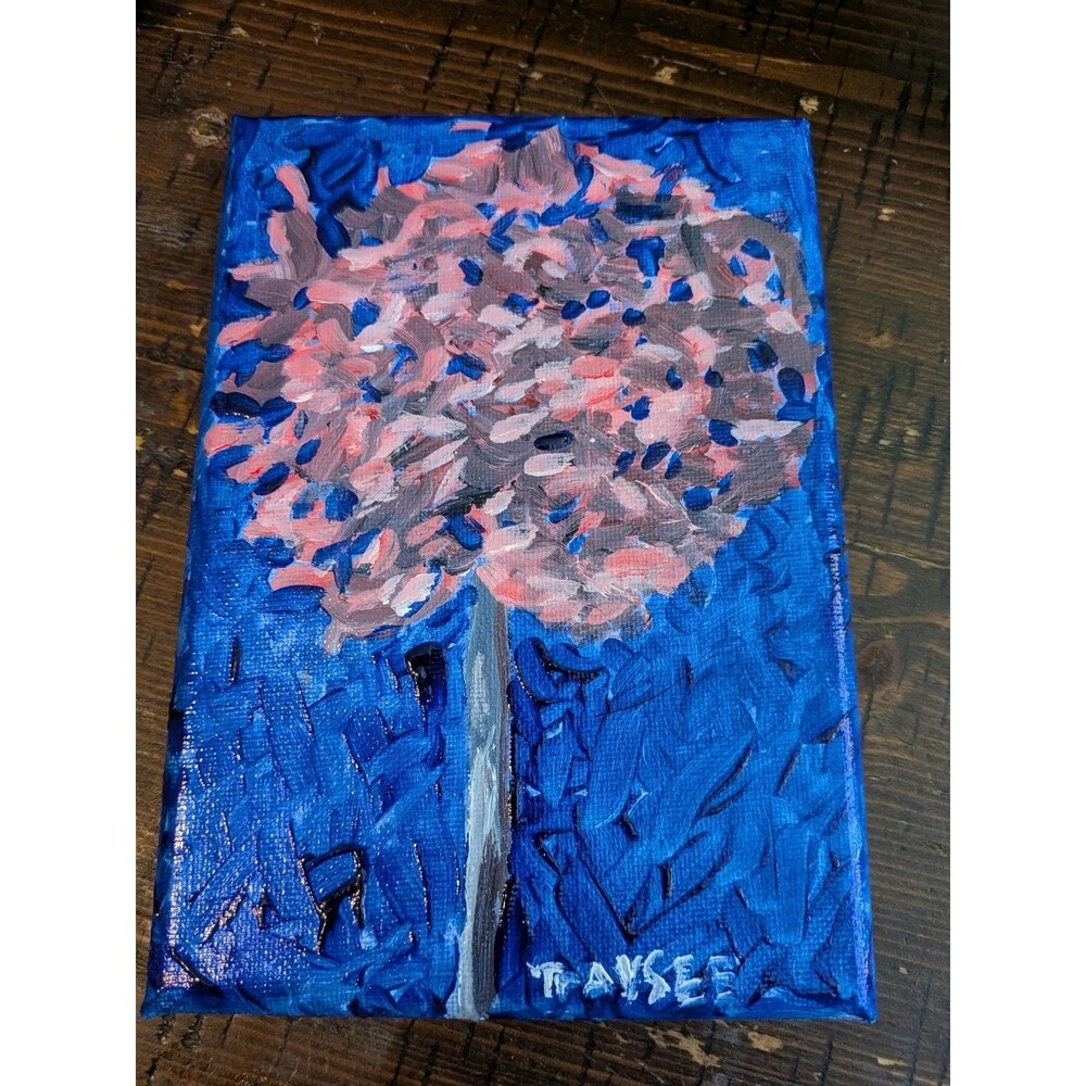 original 5x7 inch acrylic painting of a pink tree on canvas, handpainted